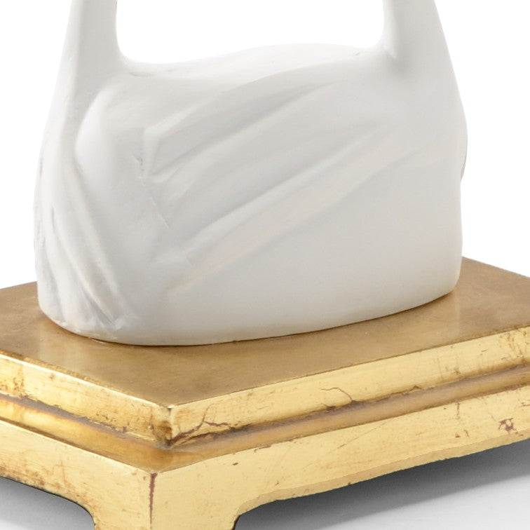 Wildwood Crane Matte White Sculptural Bird With Antique Gold Leaf Base — Minimalist Resin Accent For Shelves, Mantels 301114