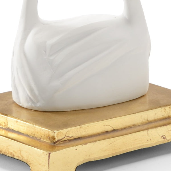Wildwood Crane Matte White Sculptural Bird With Antique Gold Leaf Base — Minimalist Resin Accent For Shelves, Mantels 301114