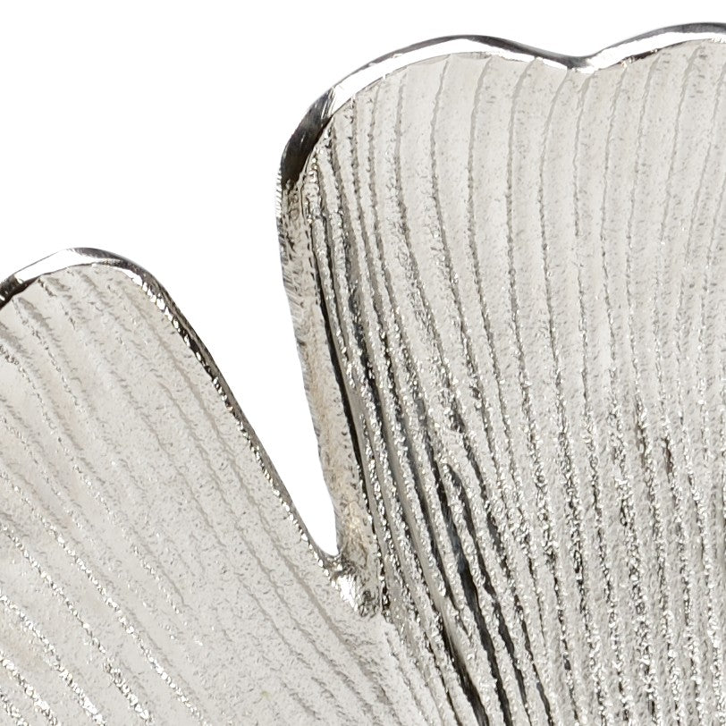 Wildwood Ginkgo Sculptural Leaf Ornament In Textured Nickel On Black Marble Base — Modern Organic Accent Piece 301133