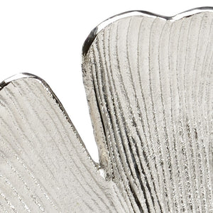 Wildwood Ginkgo Sculptural Leaf Ornament In Textured Nickel On Black Marble Base — Modern Organic Accent Piece 301133