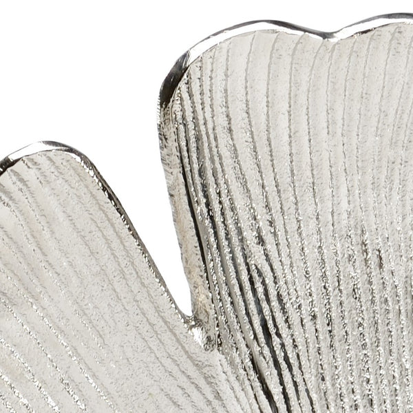 Wildwood Ginkgo Sculptural Leaf Ornament In Textured Nickel On Black Marble Base — Modern Organic Accent Piece 301133