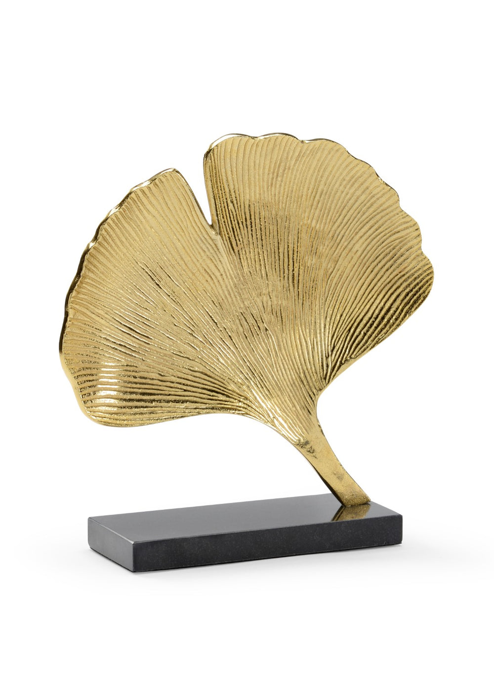 Wildwood Ginkgo Sculptural Leaf Accent In Textured Gold Brass On Black Marble Base — Modern Nature-Inspired Decor 301134