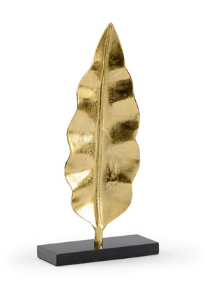 Wildwood Banana Sculptural Leaf Accent In Gold On Black Marble Base — 20.5" Tall Luxe Decorative Piece For Mantels 301141
