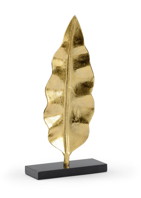 Wildwood Banana Sculptural Leaf Accent In Gold On Black Marble Base — 20.5" Tall Luxe Decorative Piece For Mantels 301141
