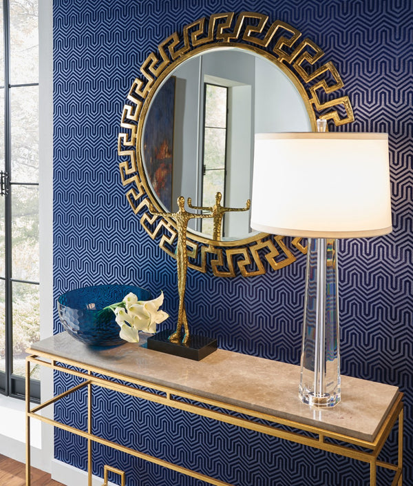 Wildwood Athena Sculptural Wall Mirror 41" Round — Textured Gold-Plated Cast Aluminum, Classic-Modern Accent 301145