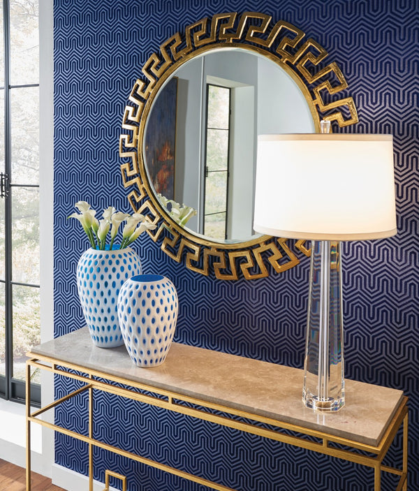 Wildwood Athena Sculptural Wall Mirror 41" Round — Textured Gold-Plated Cast Aluminum, Classic-Modern Accent 301145