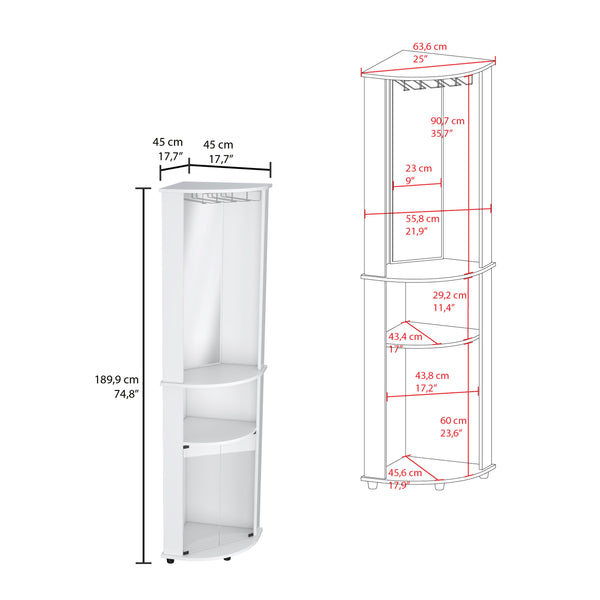 English Elm Chicago 75" H Mirrored Corner Bar Cabinet – Elegant Storage With Glass Doors, Shelves & Stemware Rack B070P210742