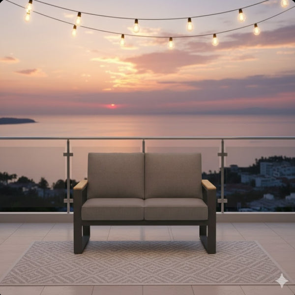 English Elm 52" Powder-coated Aluminum Outdoor Loveseat with Ergonomic Recline and Foam Cushions Black+Grey B082P455132