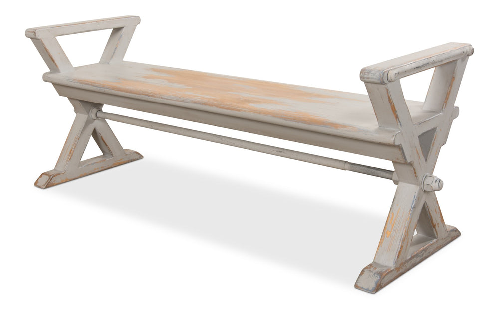 Sarreid Replica Antique X Bench - Elegant Gray & Aged Blue Wash - Recycled Pine & Iron For Timeless Style Grey  30119