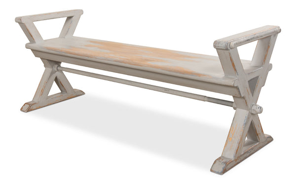 Sarreid Replica Antique X Bench - Elegant Gray & Aged Blue Wash - Recycled Pine & Iron For Timeless Style Grey  30119