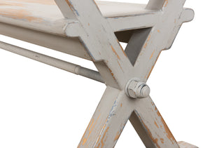 Sarreid Replica Antique X Bench - Elegant Gray & Aged Blue Wash - Recycled Pine & Iron For Timeless Style Grey  30119