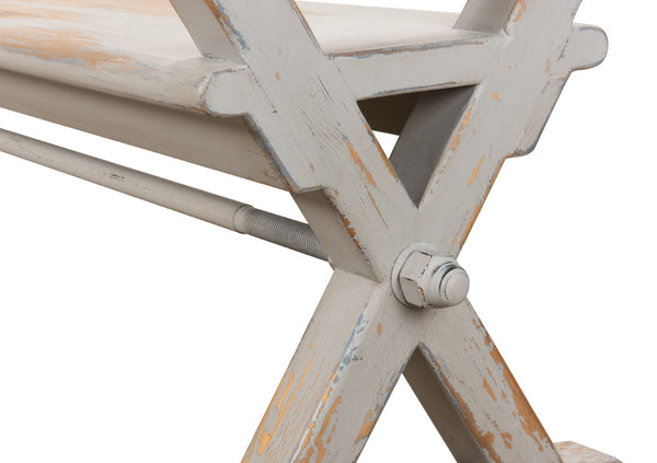 Sarreid Replica Antique X Bench - Elegant Gray & Aged Blue Wash - Recycled Pine & Iron For Timeless Style Grey  30119