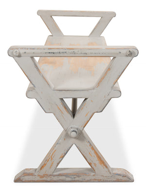 Sarreid Replica Antique X Bench - Elegant Gray & Aged Blue Wash - Recycled Pine & Iron For Timeless Style Grey  30119