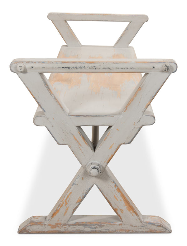 Sarreid Replica Antique X Bench - Elegant Gray & Aged Blue Wash - Recycled Pine & Iron For Timeless Style Grey  30119