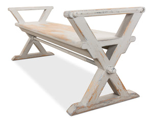 Sarreid Replica Antique X Bench - Elegant Gray & Aged Blue Wash - Recycled Pine & Iron For Timeless Style Grey  30119