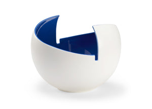 Wildwood Benson Sculptural Porcelain Bowl In White With Glossy Blue Interior — 14" Centerpiece For Modern Decor 301207