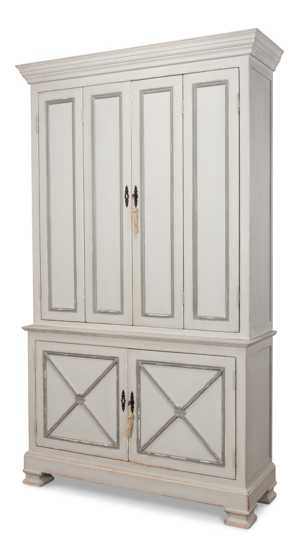 Sarreid Painted Directoire Style Cupboard With Bi-fold Doors - Stylish Grey Pine Finish & 3 Removable Shelves Grey  30122