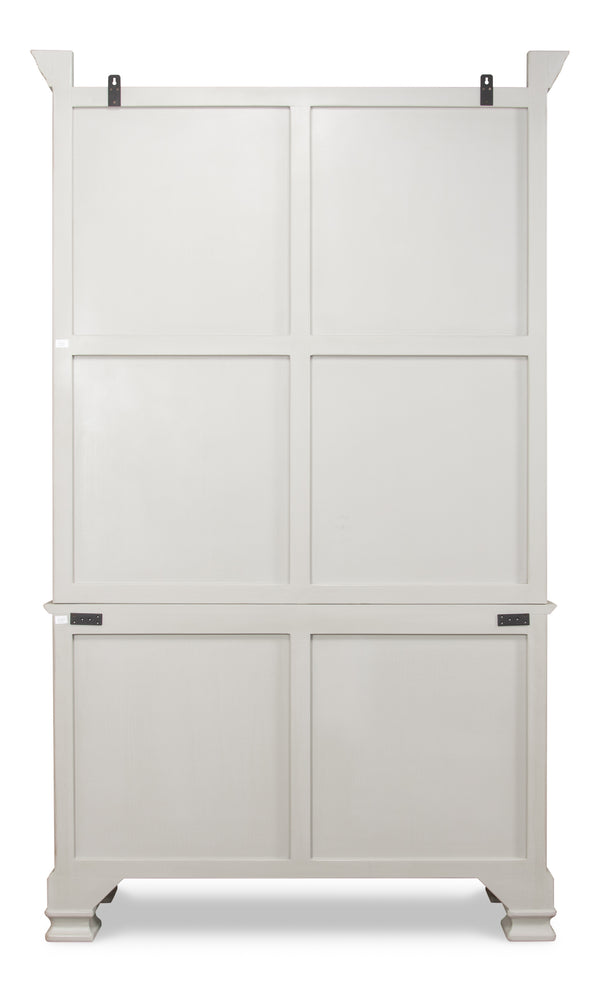 Sarreid Painted Directoire Style Cupboard With Bi-fold Doors - Stylish Grey Pine Finish & 3 Removable Shelves Grey  30122