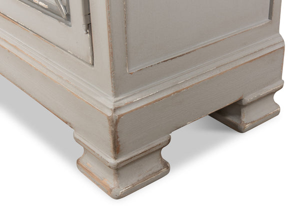 Sarreid Painted Directoire Style Cupboard With Bi-fold Doors - Stylish Grey Pine Finish & 3 Removable Shelves Grey  30122