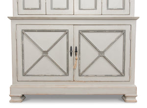 Sarreid Painted Directoire Style Cupboard With Bi-fold Doors - Stylish Grey Pine Finish & 3 Removable Shelves Grey  30122