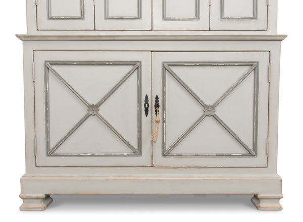 Sarreid Painted Directoire Style Cupboard With Bi-fold Doors - Stylish Grey Pine Finish & 3 Removable Shelves Grey  30122