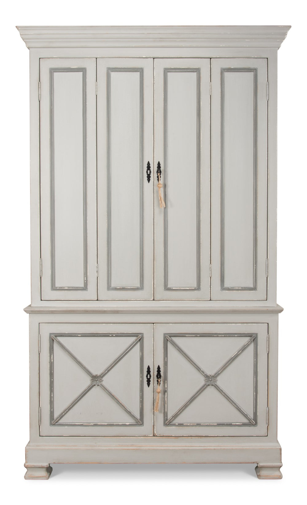 Sarreid Painted Directoire Style Cupboard With Bi-fold Doors - Stylish Grey Pine Finish & 3 Removable Shelves Grey  30122