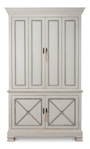 Sarreid Painted Directoire Style Cupboard With Bi-fold Doors - Stylish Grey Pine Finish & 3 Removable Shelves Grey  30122