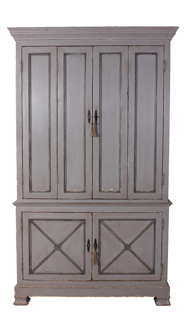 Sarreid Painted Directoire Style Cupboard With Bi-fold Doors - Stylish Grey Pine Finish & 3 Removable Shelves Grey  30122