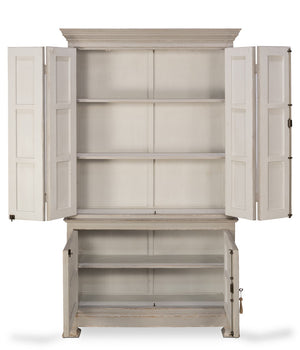 Sarreid Painted Directoire Style Cupboard With Bi-fold Doors - Stylish Grey Pine Finish & 3 Removable Shelves Grey  30122