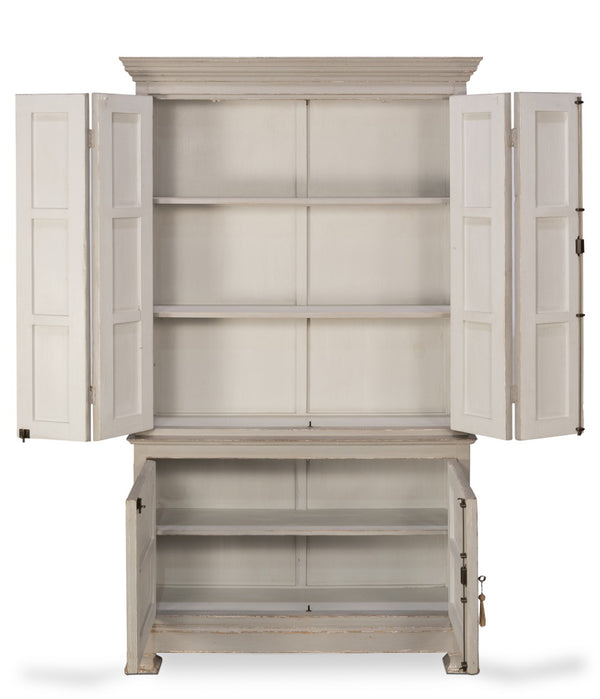 Sarreid Painted Directoire Style Cupboard With Bi-fold Doors - Stylish Grey Pine Finish & 3 Removable Shelves Grey  30122