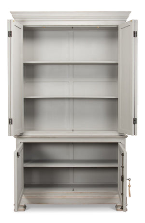 Sarreid Painted Directoire Style Cupboard With Bi-fold Doors - Stylish Grey Pine Finish & 3 Removable Shelves Grey  30122