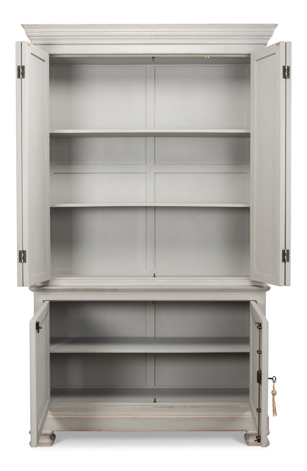 Sarreid Painted Directoire Style Cupboard With Bi-fold Doors - Stylish Grey Pine Finish & 3 Removable Shelves Grey  30122