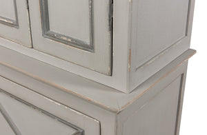 Sarreid Painted Directoire Style Cupboard With Bi-fold Doors - Stylish Grey Pine Finish & 3 Removable Shelves Grey  30122