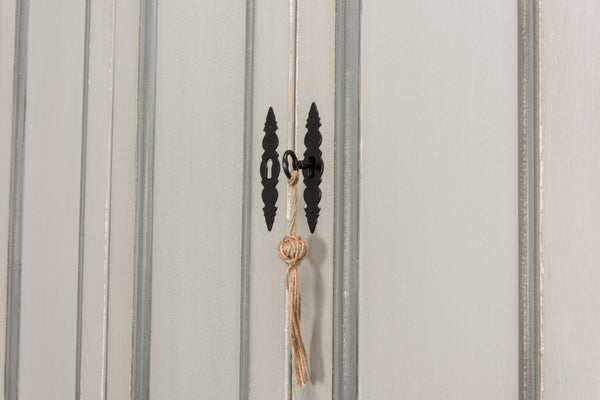 Sarreid Painted Directoire Style Cupboard With Bi-fold Doors - Stylish Grey Pine Finish & 3 Removable Shelves Grey  30122