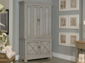 Sarreid Painted Directoire Style Cupboard With Bi-fold Doors - Stylish Grey Pine Finish & 3 Removable Shelves Grey  30122