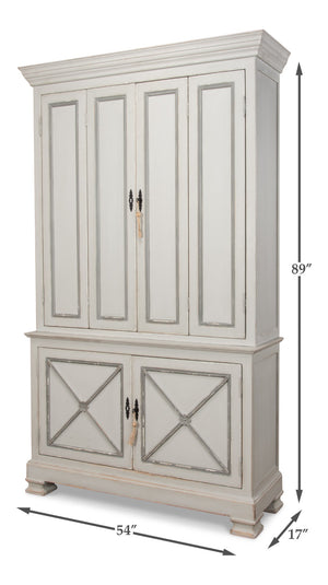 Sarreid Painted Directoire Style Cupboard With Bi-fold Doors - Stylish Grey Pine Finish & 3 Removable Shelves Grey  30122