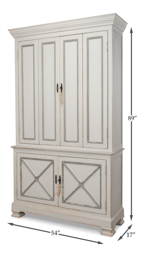 Sarreid Painted Directoire Style Cupboard With Bi-fold Doors - Stylish Grey Pine Finish & 3 Removable Shelves Grey  30122