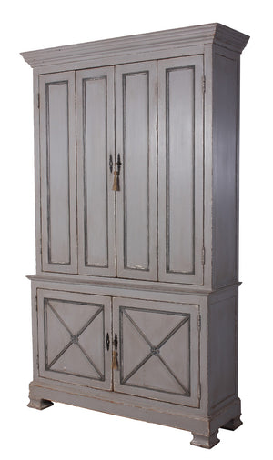 Sarreid Painted Directoire Style Cupboard With Bi-fold Doors - Stylish Grey Pine Finish & 3 Removable Shelves Grey  30122