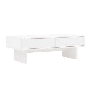 English Elm Ella 47" Coffee Table with Full-Extension Drawers, Open Shelf & Rounded Edges for Modern Living White B365S00062