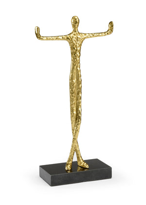 Wildwood Tai Chi Man Sculpture Brass-Plated Figure On Black Marble Base — Elegant Balance Decor, 22.5" H 301274