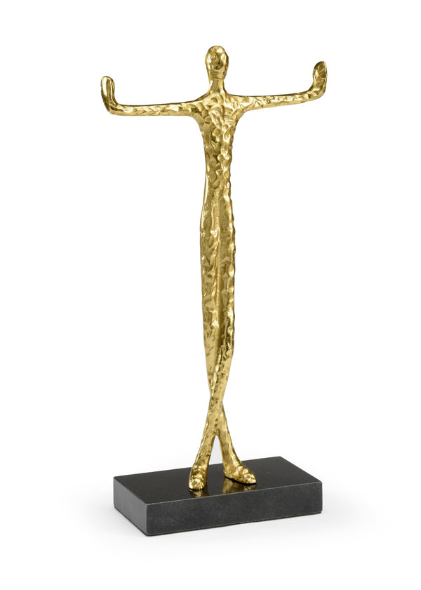 Wildwood Tai Chi Man Sculpture Brass-Plated Figure On Black Marble Base — Elegant Balance Decor, 22.5" H 301274