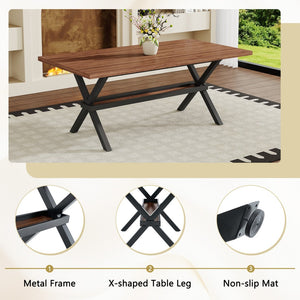 English Elm 71 Inch Industrial Dining Table Walnut Mdf Top Seats 8 with X Frame Steel Base Walnut+Black W1151P434794