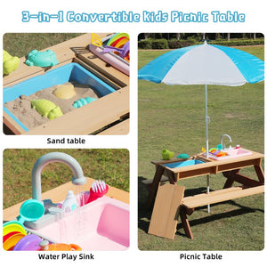 English Elm Wooden Cedar Kids Activity Table with Shade Umbrella for Backyard Sand and Water Play W2640P454242