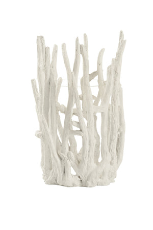Wildwood Litchfield Coastal Hurricane Lantern In Plaster White — Driftwood Texture, Glass Insert, 20.5" H 301314