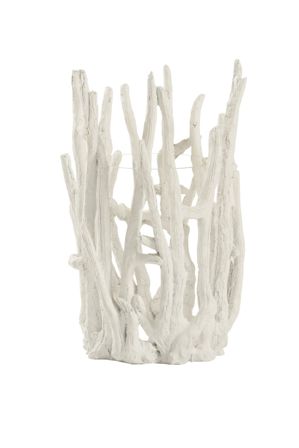Wildwood Litchfield Coastal Hurricane Lantern In Plaster White — Driftwood Texture, Glass Insert, 20.5" H 301314