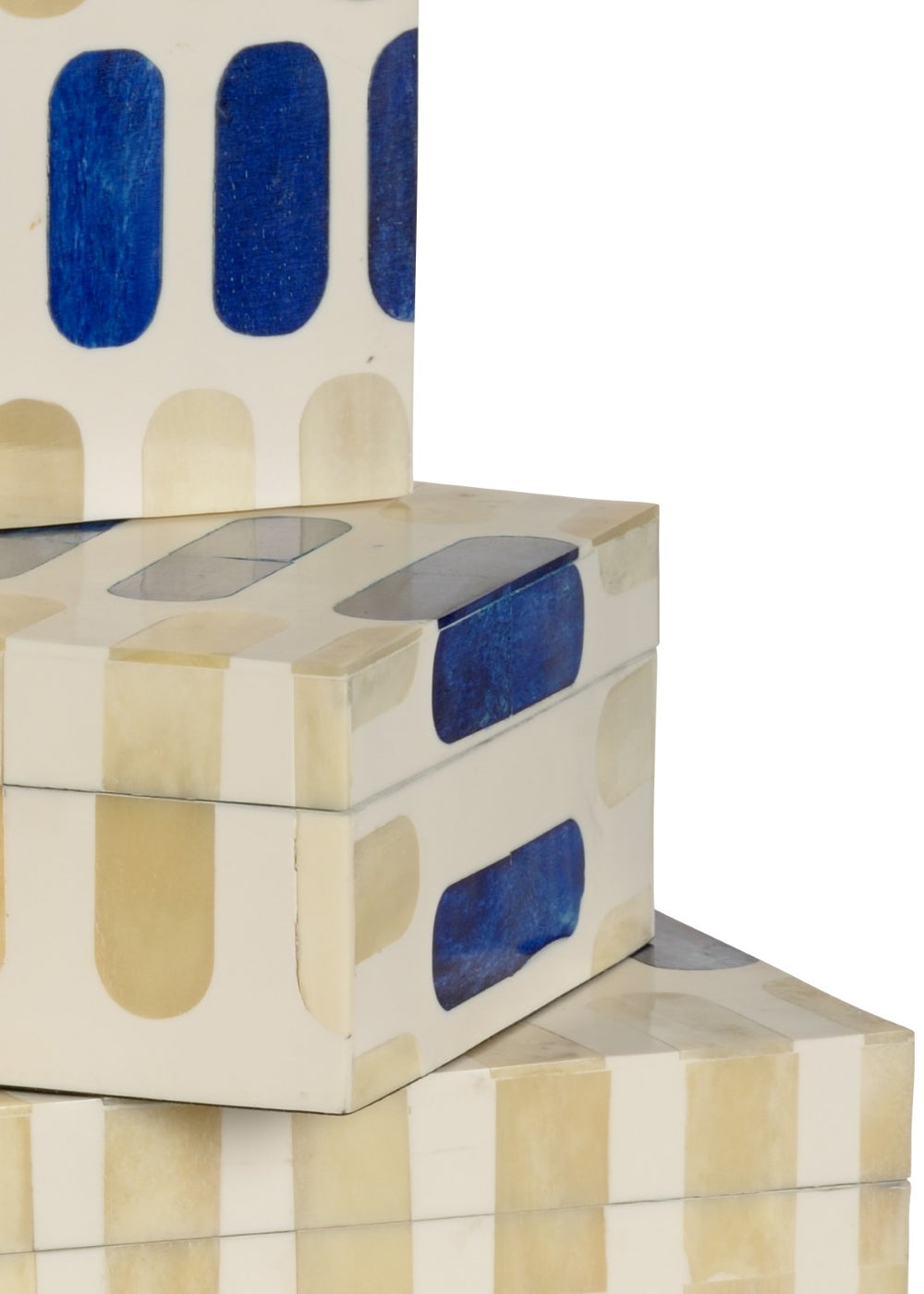 Wildwood Mozart Hand-Inlaid Bone Boxes With Cobalt Blue Accents — Coastal-Modern Storage For Jewelry & Decor 301315