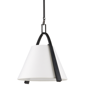 Frey Pendant Light - Modern Satin Black Steel Fixture with Chic White Fabric Shade, Adjustable Height