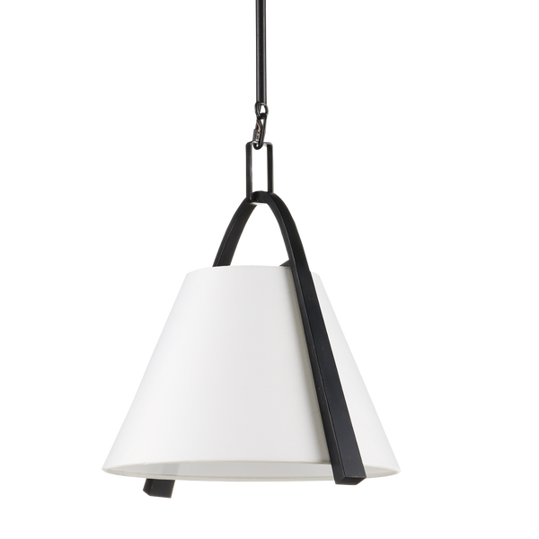 Frey Pendant Light - Modern Satin Black Steel Fixture with Chic White Fabric Shade, Adjustable Height