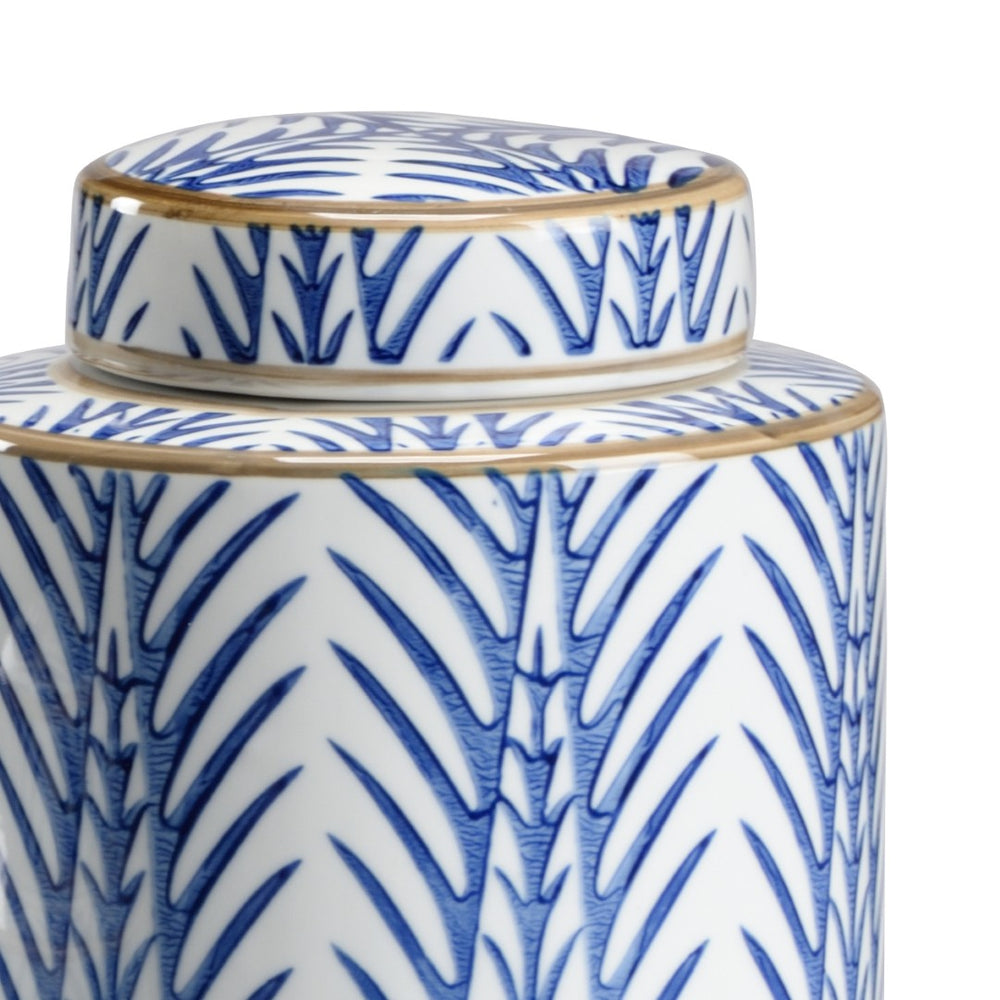 Wildwood Blue Blue Fronds Canisters Trio — Glazed Porcelain With Gold Trim, Coastal Blue-And-White Decor Set, Versatile Accents (3 Pcs) 301377