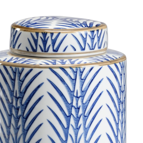 Wildwood Blue Blue Fronds Canisters Trio — Glazed Porcelain With Gold Trim, Coastal Blue-And-White Decor Set, Versatile Accents (3 Pcs) 301377